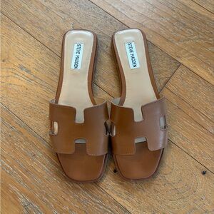 Steve Madden Haydn Brown Leather Slide Sandals